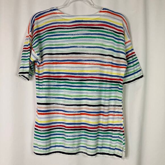 Talbots | Colorful Stripe Lightweight Sweater Womens L PETITE 100% Cotton - Picture 5 of 5